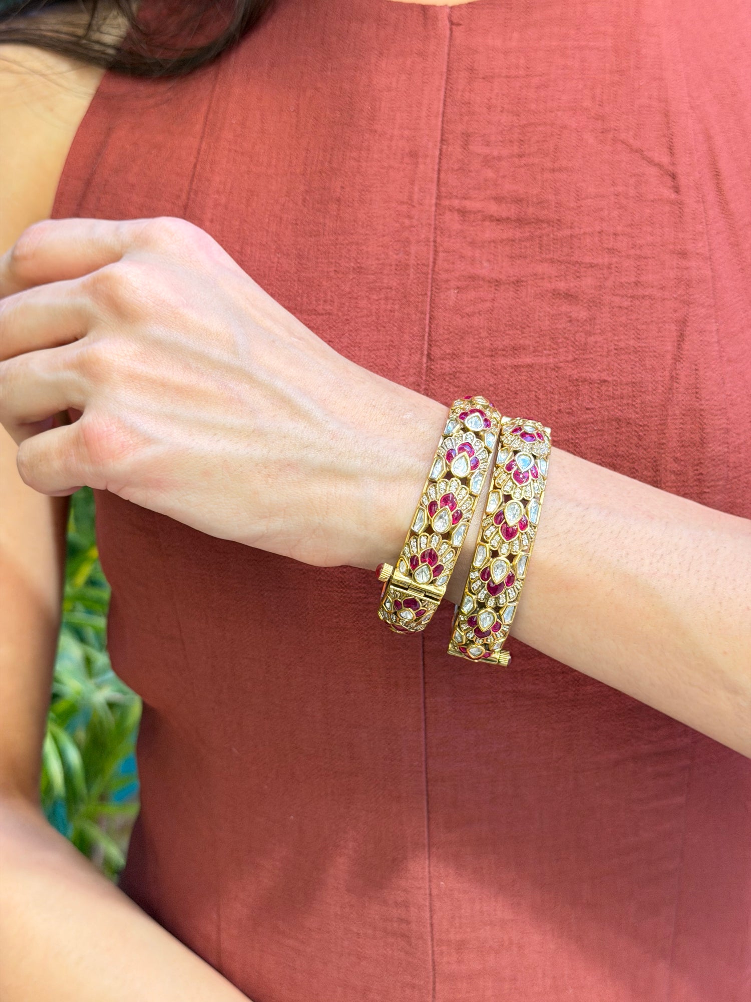 Ruby & Stone Floral Bangles