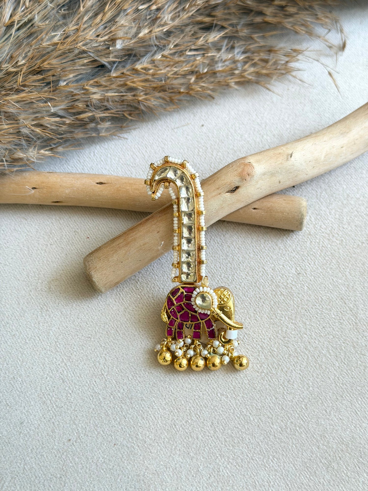 Carved Elephant Jadau Brooch