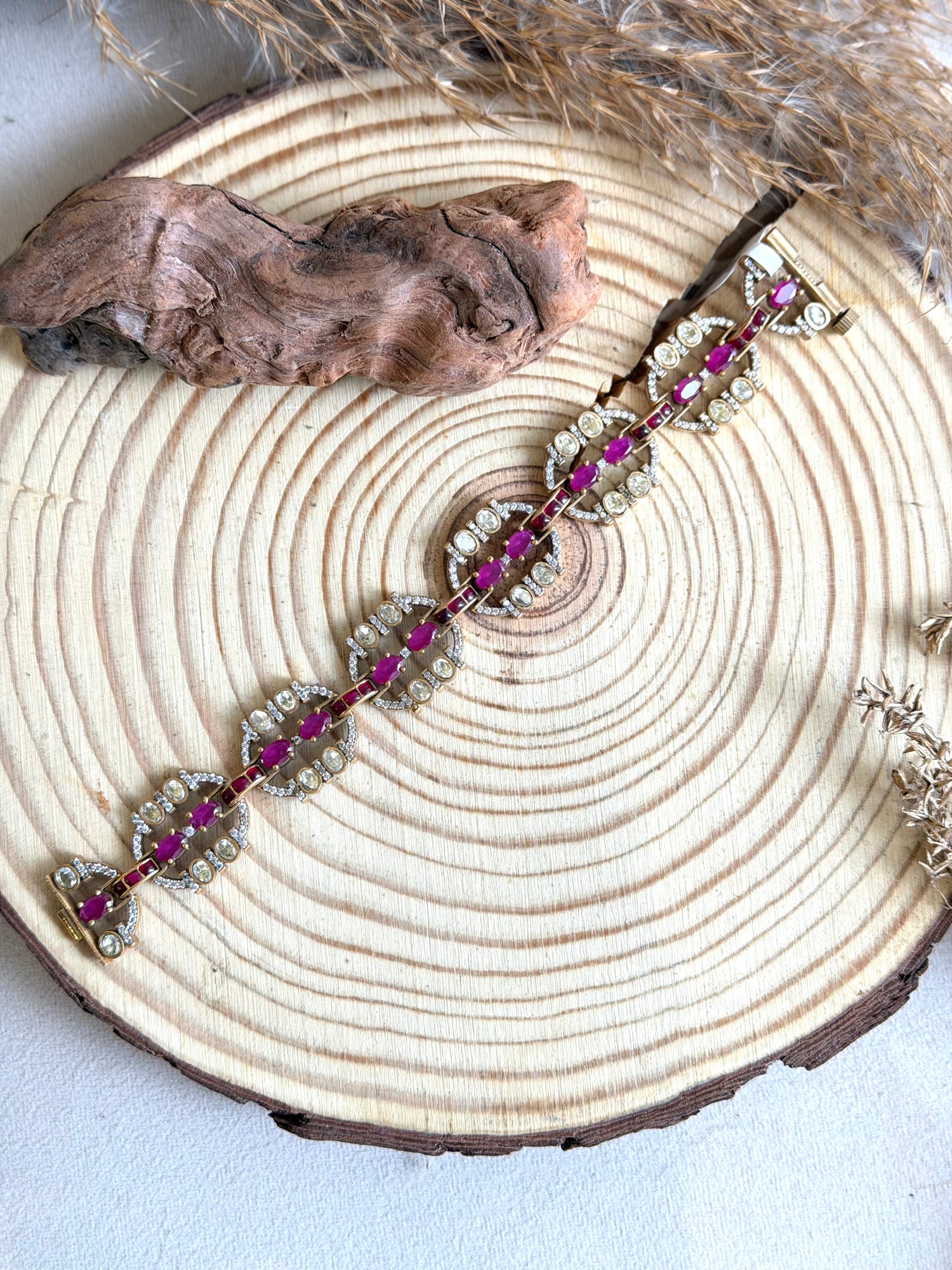Ruby & CZ Gold-Toned Bracelet