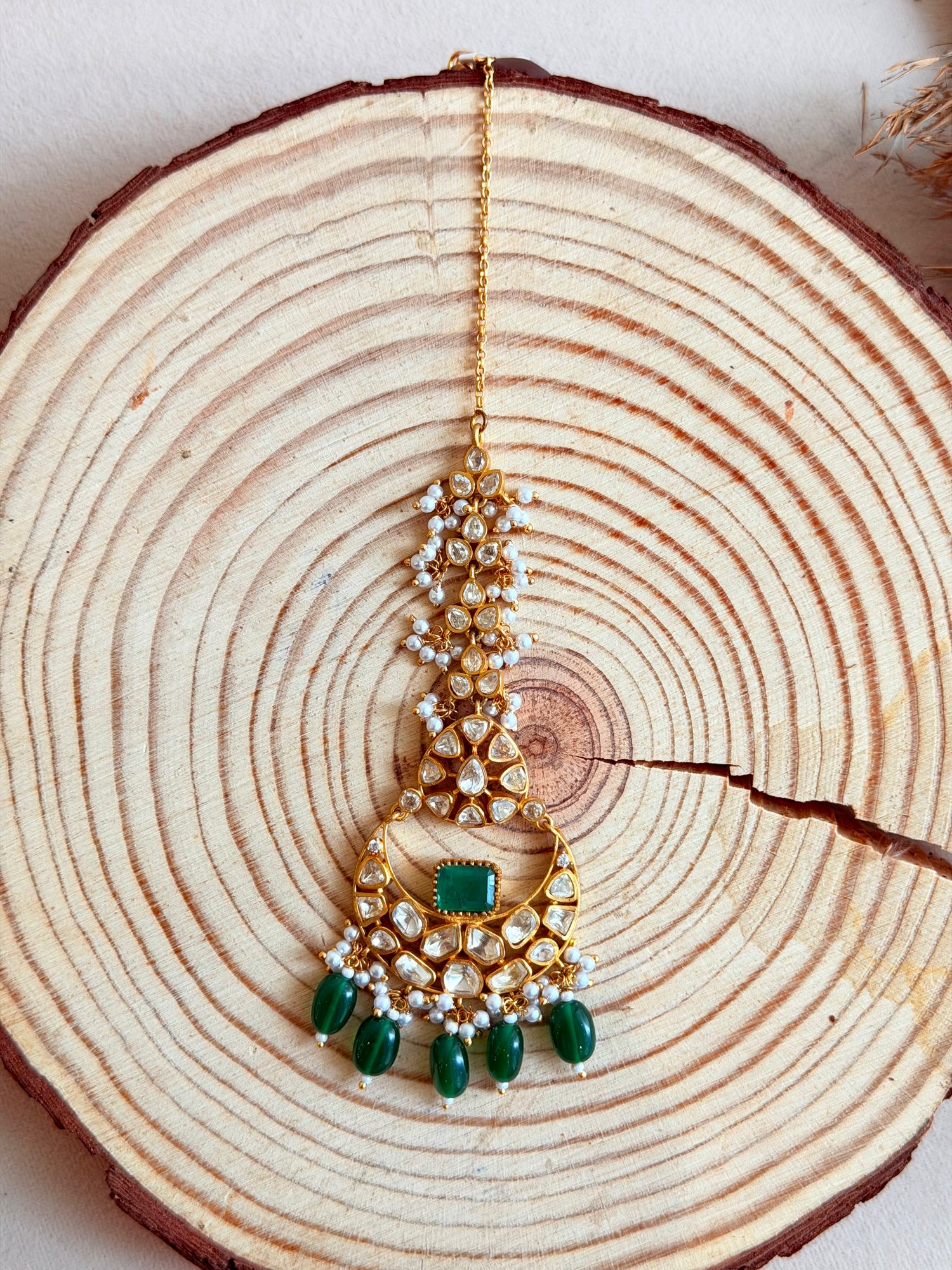 Gold Moissanite Maang Tika