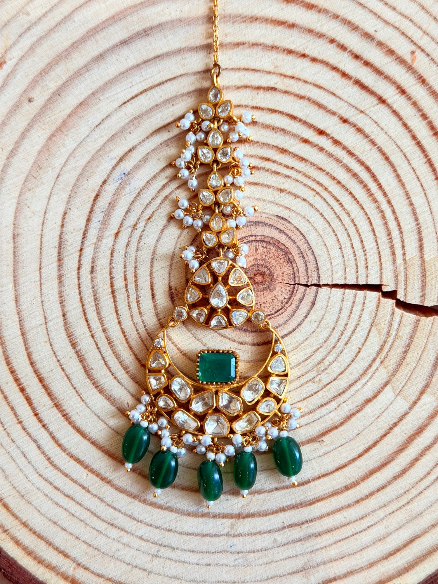Gold Moissanite Maang Tika