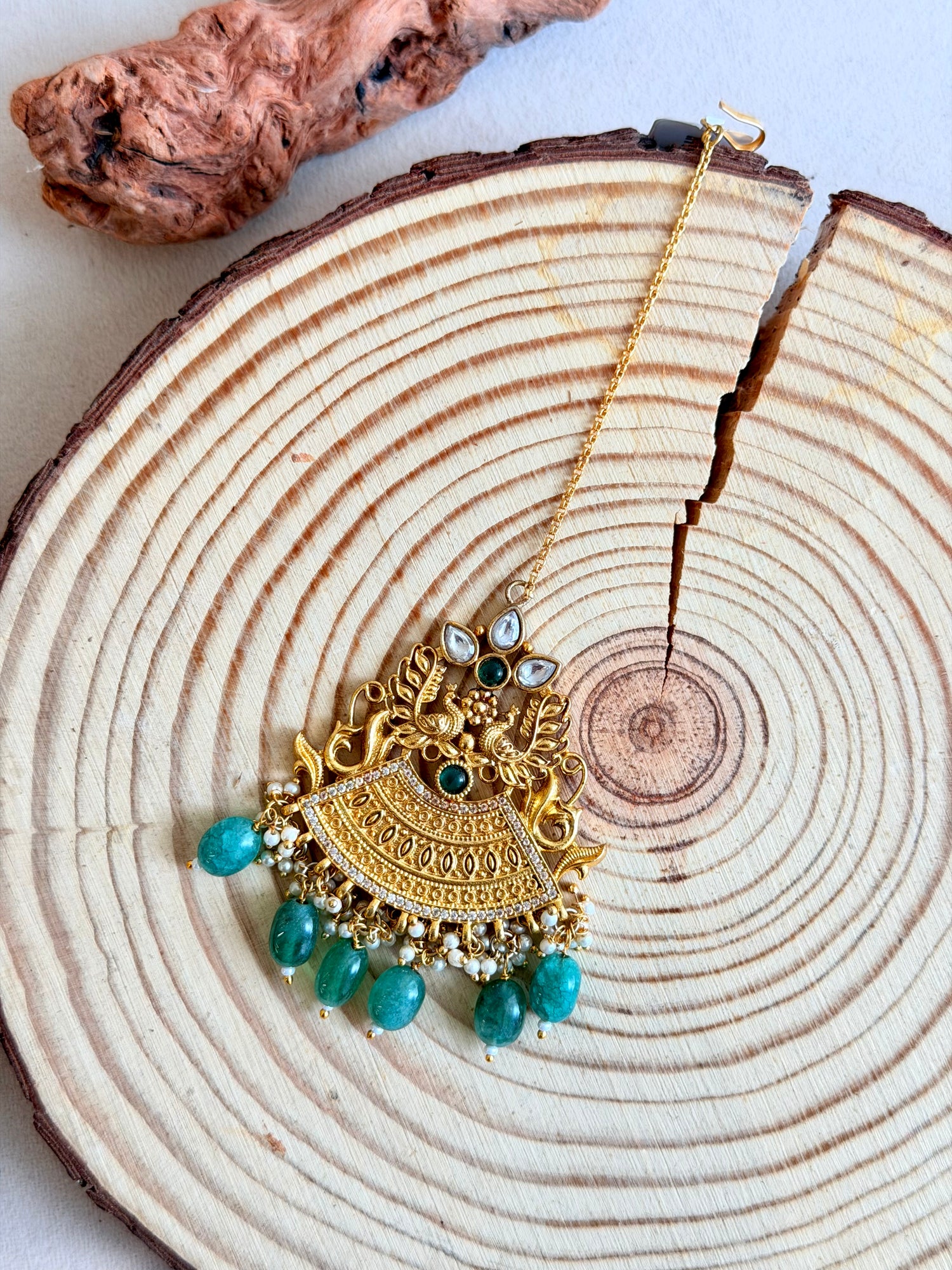 Antique Gold Peacock Maang Tikka