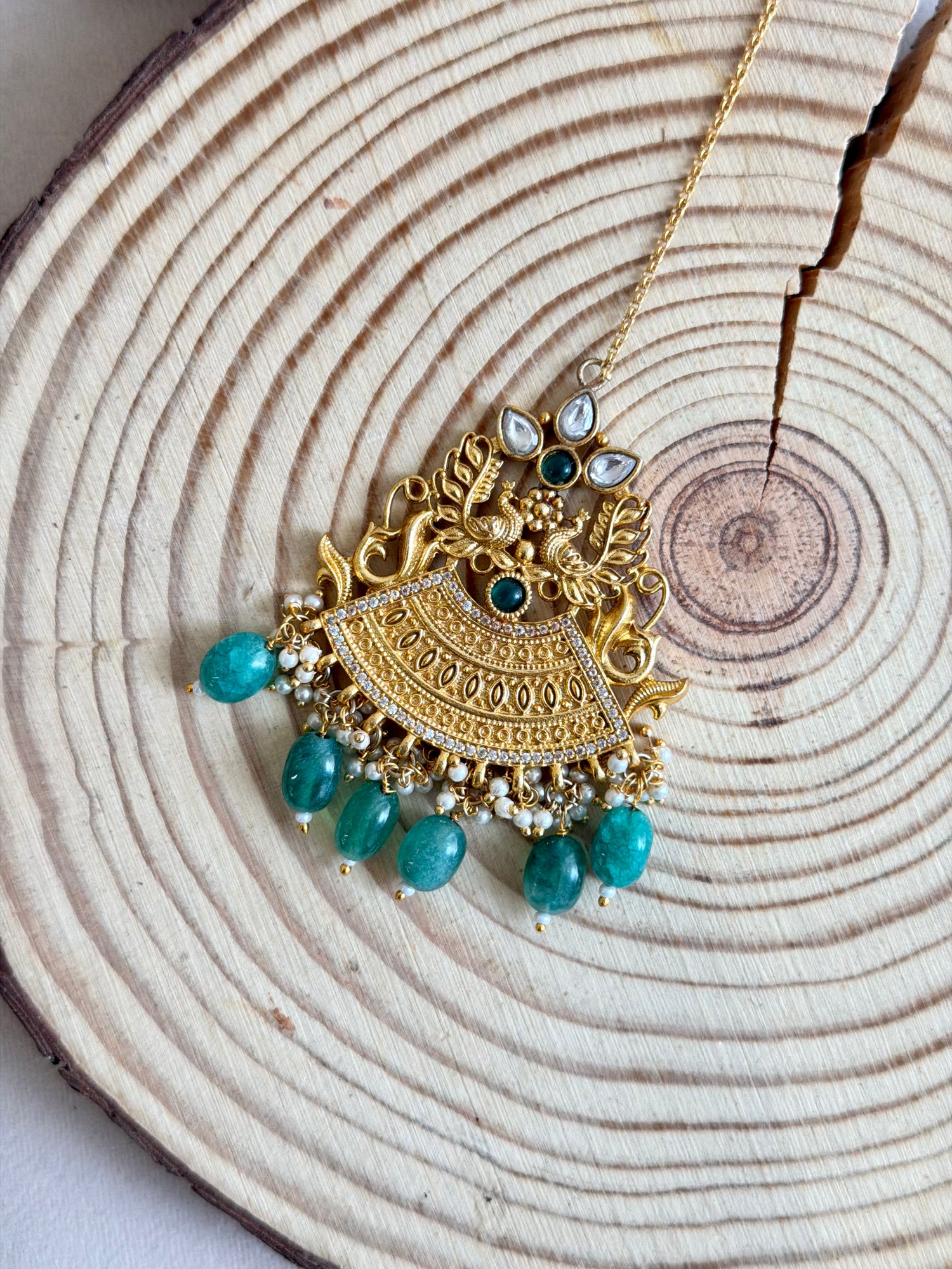 Antique Gold Peacock Maang Tikka