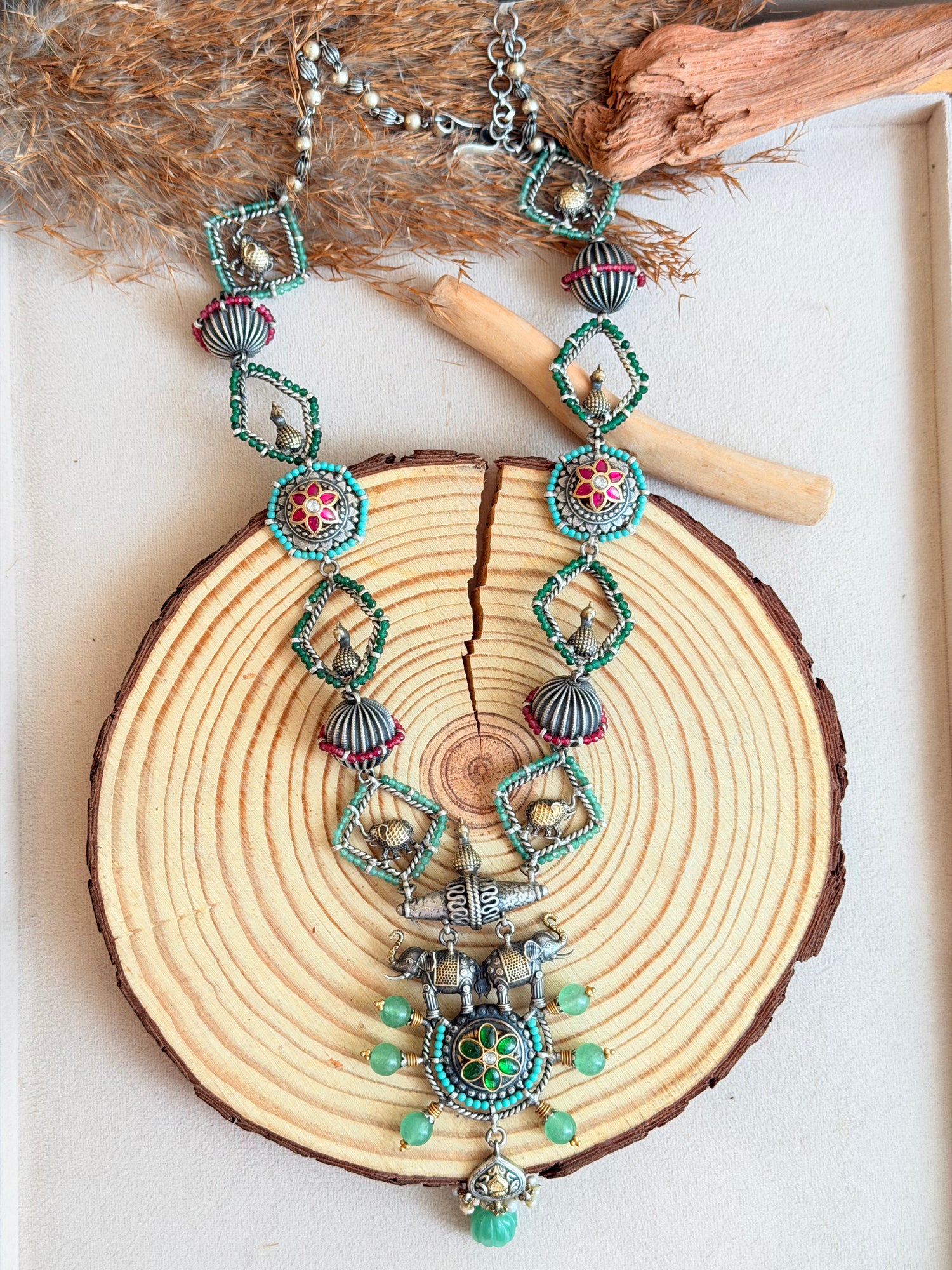 Oxidised Silver Long Necklace Set